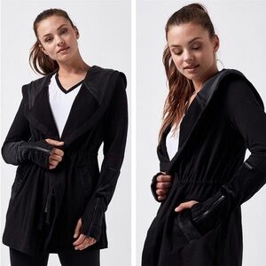 BLANC NOIR Black Traveler Hooded Velour Velvet Jacket Sleek Comfort Size Medium